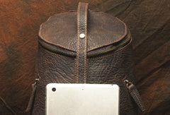 Genuine Leather Mens Cool Bucket Backpack Travel Bag Hiking Bag For Mens