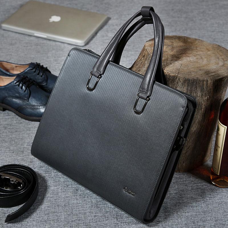 Black Leather Mens Cool Briefcases Work Bag Business Bag Laptop Bag fo