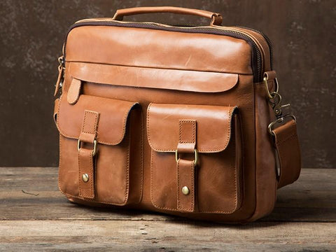 Leather Mens Cool Messenger Bags Briefcase Work Bag Business Bag Laptop Bag for men