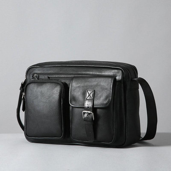 Black Leather Mens Cool Shoulder Bags Messenger Bags for men