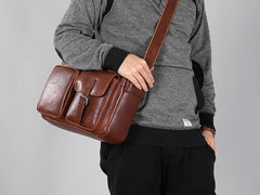 Black Leather Mens Cool Shoulder Bags Messenger Bags for men