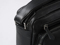 Leather Mens Cool Black Small Messenger Bag Shoulder Bag Bike Bag Cycling Bag for men