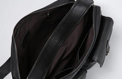 Leather Mens Cool Black Small Messenger Bag Shoulder Bag Bike Bag Cycling Bag for men