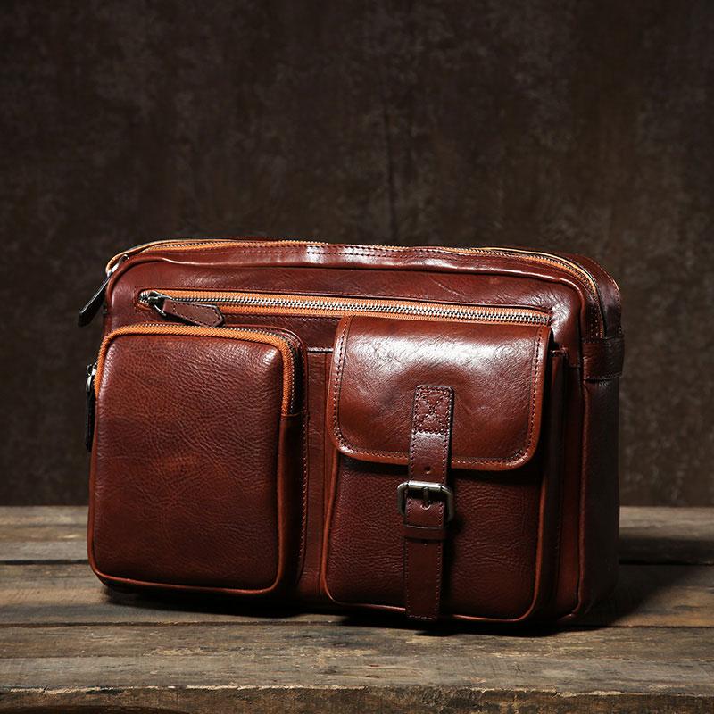 Leather Mens Cool Black Small Messenger Bag Shoulder Bag Bike Bag Cycling Bag for men