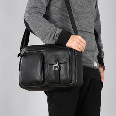 Genuine Leather Mens Cool Small Shoulder Bags Messenger Bag Bike Bag Cycling Bag for men