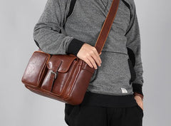 Genuine Leather Mens Cool Small Shoulder Bags Messenger Bag Bike Bag Cycling Bag for men