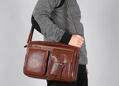 Genuine Leather Mens Cool Small Shoulder Bags Messenger Bag Bike Bag Cycling Bag for men