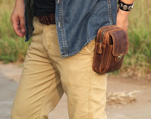 Leather Belt Pouch Mens Small Cases Waist Bag Hip Pack Fanny Pack for