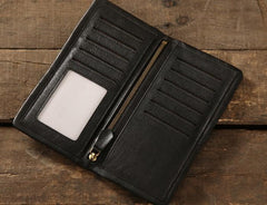 Genuine Leather Mens Soft Cool Long Leather Wallet Men Card Wallet Bifold for Men