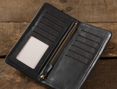 Genuine Leather Mens Soft Cool Long Leather Wallet Men Card Wallet Bifold for Men