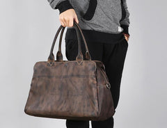 Leather Mens Travel Bag Cool Messenger Bag Shoulder Bag Handbag Weekender Bag for Men