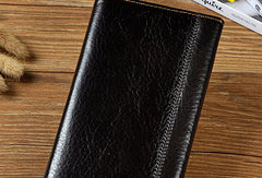 Genuine Leather Mens Trifold Wallet Coffee Long Wallet for Men with Multi Cards