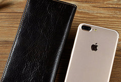 Genuine Leather Mens Trifold Wallet Coffee Long Wallet for Men with Multi Cards