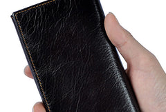 Genuine Leather Mens Trifold Wallet Coffee Long Wallet for Men with Multi Cards