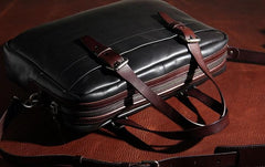 Vintage Leather Mens Black Briefcase Work Bag Laptop Bag Business Bag for Men