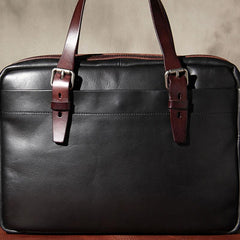 Vintage Leather Mens Black Briefcase Work Bag Laptop Bag Business Bag for Men