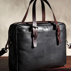 Vintage Leather Mens Black Briefcase Work Bag Laptop Bag Business Bag for Men
