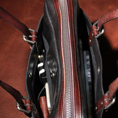 Vintage Leather Mens Black Briefcase Work Bag Laptop Bag Business Bag for Men