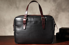Vintage Leather Mens Black Briefcase Work Bag Laptop Bag Business Bag for Men