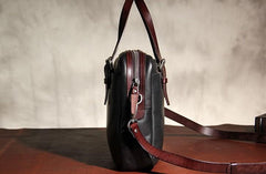 Vintage Leather Mens Black Briefcase Work Bag Laptop Bag Business Bag for Men