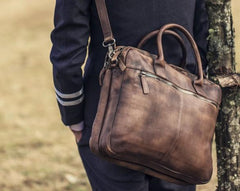 Vintage Leather Mens Brown Briefcase Work Bag Laptop Bag Business Bag for Men