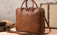 Vintage Leather Mens Brown Briefcase Work Bag Laptop Bag Business Bag for Men