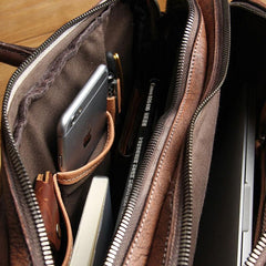 Vintage Leather Mens Brown Briefcase Work Bag Laptop Bag Business Bag for Men