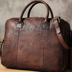 Vintage Leather Mens Brown Briefcase Work Bag Laptop Bag Handbag Business Bag for Men