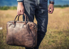 Vintage Leather Mens Brown Briefcase Work Bag Laptop Bag Business Bag for Men