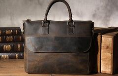 Vintage Leather Mens Coffee Briefcase Shoulder Bag Work Bag Laptop Bag Business Bag for Men