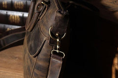 Vintage Leather Mens Coffee Briefcase Shoulder Bag Work Bag Laptop Bag Business Bag for Men