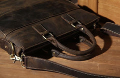 Vintage Leather Mens Coffee Briefcase Shoulder Bag Work Bag Laptop Bag Business Bag for Men
