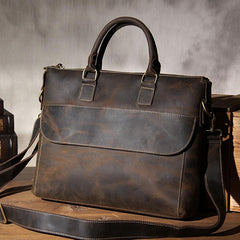 Vintage Leather Mens Coffee Briefcase Shoulder Bag Work Bag Laptop Bag Business Bag for Men