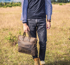 Vintage Leather Mens Coffee Briefcase Shoulder Bag Work Bag Laptop Bag Business Bag for Men
