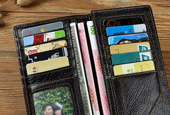 Genuine Leather Mens Bifold Wallet Coffee Long Wallet for Men with Multi Cards