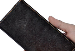 Genuine Leather Mens Bifold Wallet Coffee Long Wallet for Men with Multi Cards