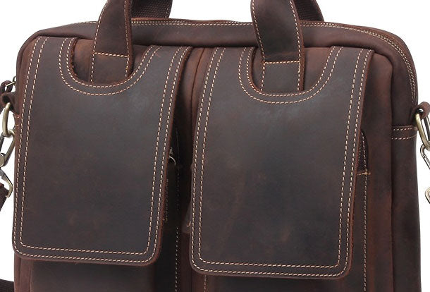 Vintage Mens Brown Leather Briefcase Work Bag Business Handbag For Men