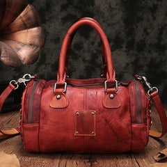 Purple Rivet Vintage Womens Leather Handbags Boston Purse Western Leather Boston Purses for Ladies