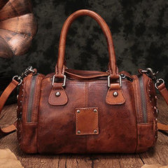 Purple Rivet Vintage Womens Leather Handbags Boston Purse Western Leather Boston Purses for Ladies