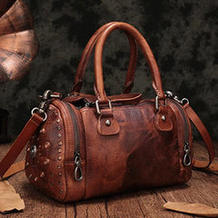 Purple Rivet Vintage Womens Leather Handbags Boston Purse Western Leather Boston Purses for Ladies
