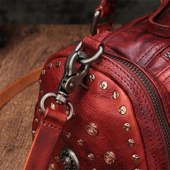 Purple Rivet Vintage Womens Leather Handbags Boston Purse Western Leather Boston Purses for Ladies
