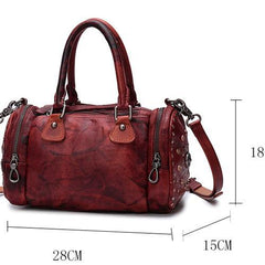 Purple Rivet Vintage Womens Leather Handbags Boston Purse Western Leather Boston Purses for Ladies