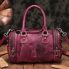 Purple Rivet Vintage Womens Leather Handbags Boston Purse Western Leather Boston Purses for Ladies