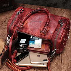 Purple Rivet Vintage Womens Leather Handbags Boston Purse Western Leather Boston Purses for Ladies
