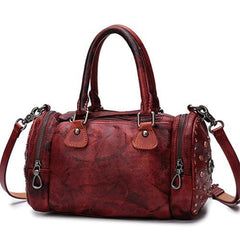 Purple Rivet Vintage Womens Leather Handbags Boston Purse Western Leather Boston Purses for Ladies