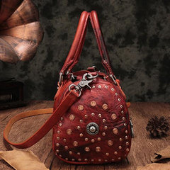 Purple Rivet Vintage Womens Leather Handbags Boston Purse Western Leather Boston Purses for Ladies