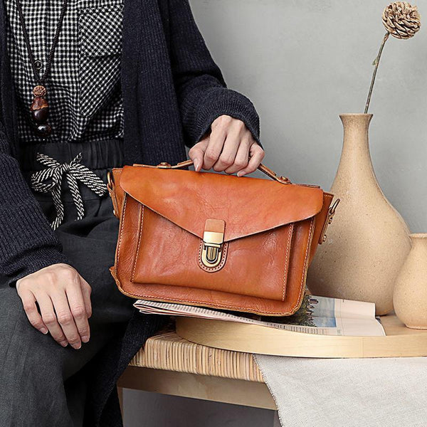 Brown Vintage Womens Leather Small Satchel Womens Satchel Handbags Shoulder Purs DD828501064