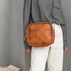 Coffee Mosaic Womens Genuine Leather Shoulder Bag Handbag Bag Vintage Side Bag for Ladies