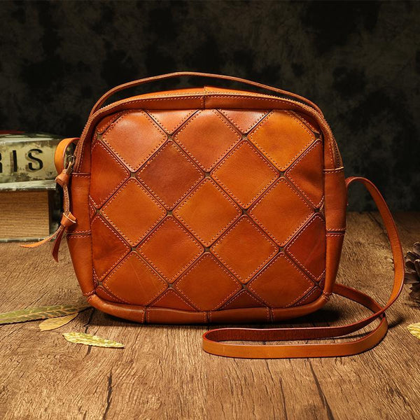 Coffee Mosaic Womens Genuine Leather Shoulder Bag Handbag Bag Vintage Side Bag f DD831501063