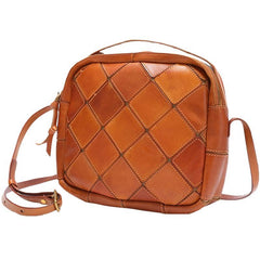 Coffee Mosaic Womens Genuine Leather Shoulder Bag Handbag Bag Vintage Side Bag for Ladies